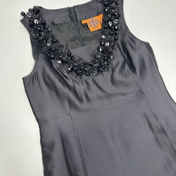 Tory Burch Beaded Neckline Black Sheath Dress - Picture 2 of 7